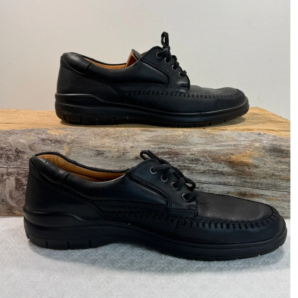 ECCO Mens Black Leather Moc Toe Lace Up Oxford Shoes EU 46 US 12-12.5